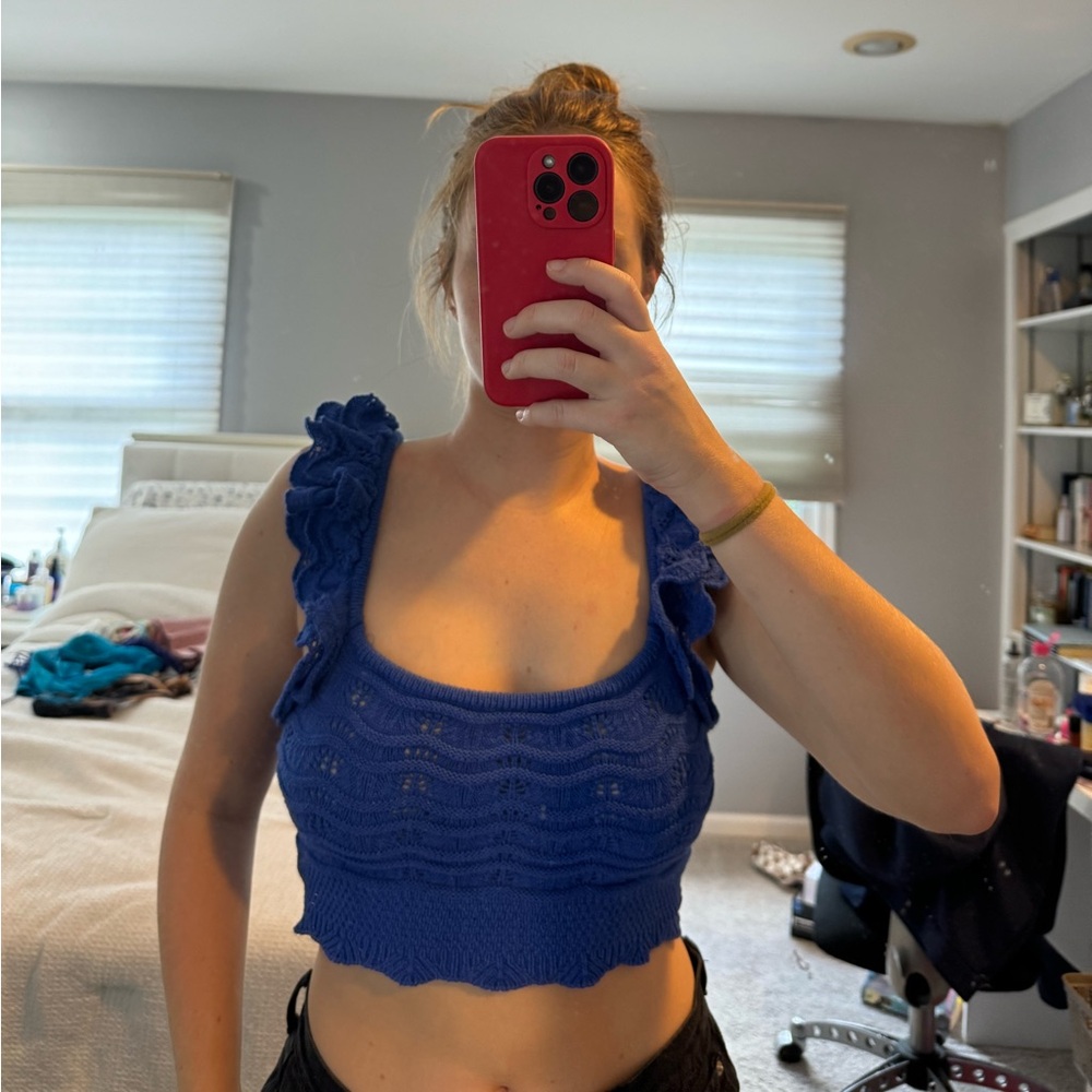 h&m blue knit tank top